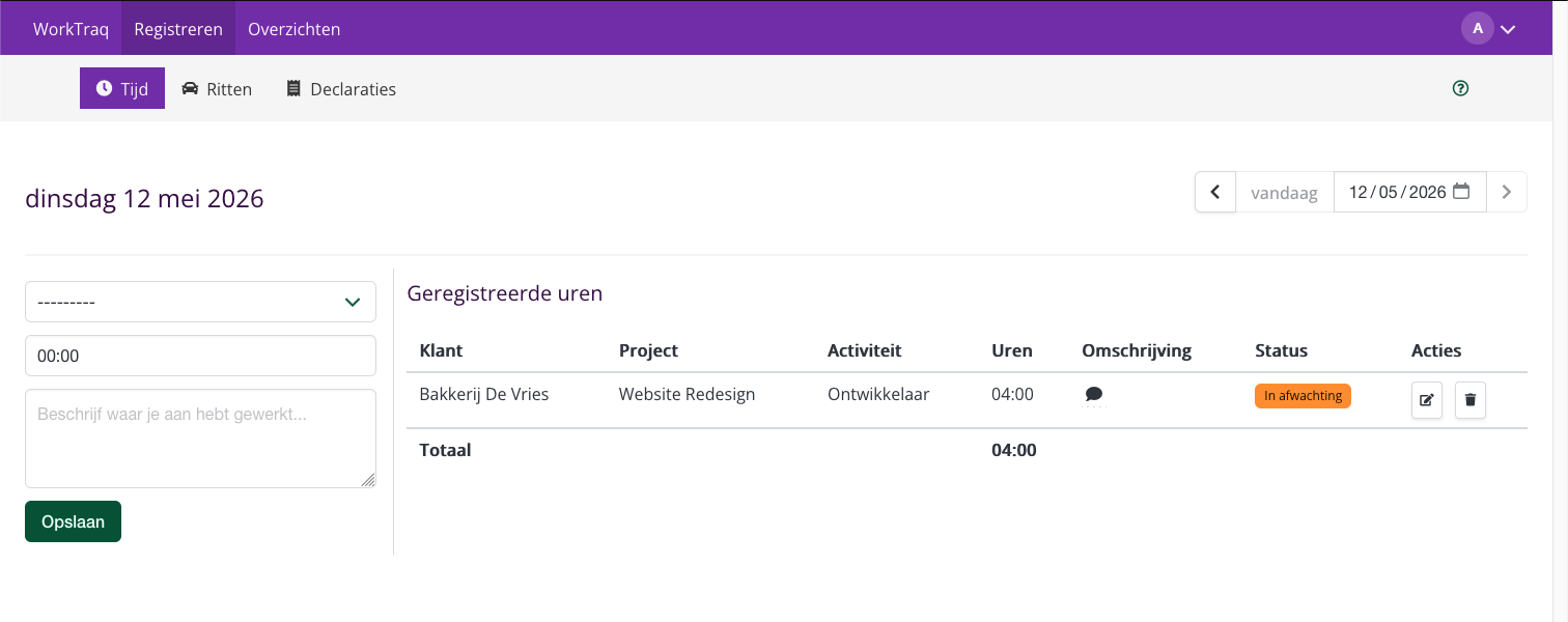Registreren van uren in WorkTraq